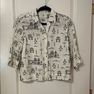 Christopher & Banks White and Black Printed Blouse